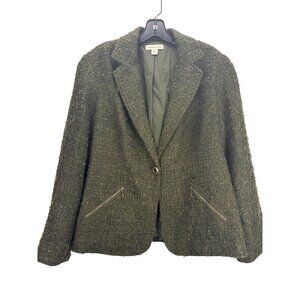 Coldwater Creek Women’s Fuzzy Mohair Blazer Jacket Sz 16 Olive Green Wool Blend